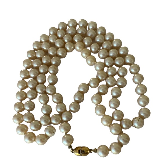 Vintage Monet Faux Pearl Necklace Knotted Opera Length  35 inch 1960s - Picture 1 of 11